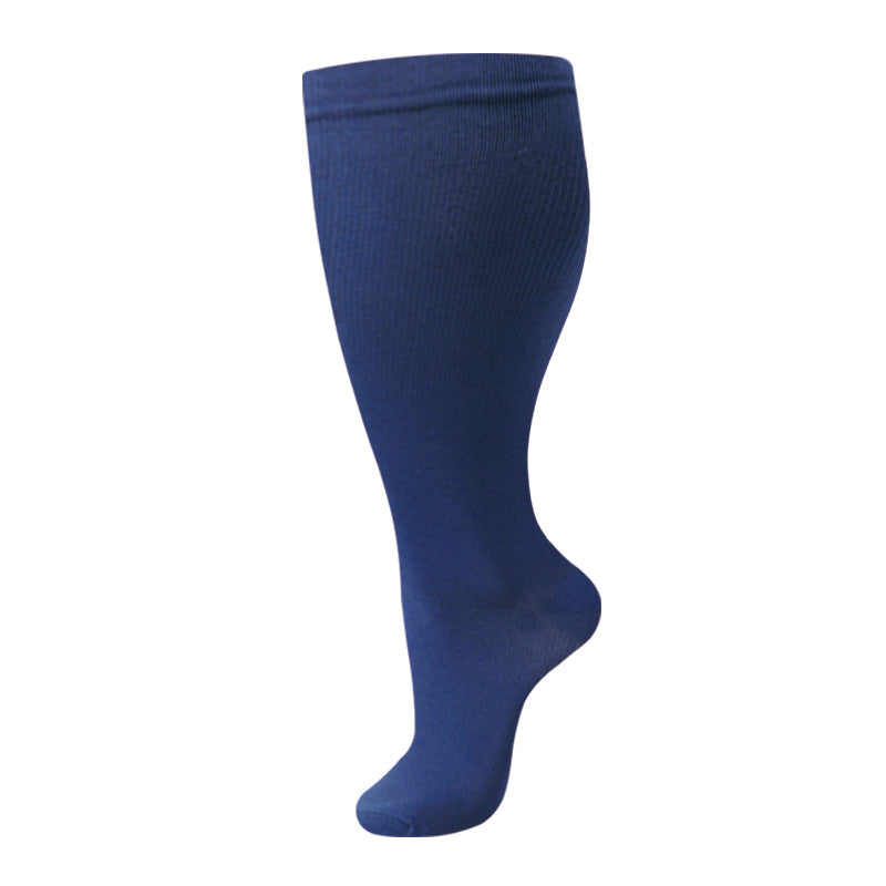 Plus-size compression socks, nylon nurse socks for men and women, shown in black knee-high style