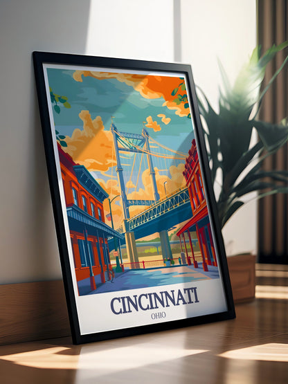 Cincinnati Travel Poster - Roebling Suspension Bridge Print - Roebling Point Wall Art - Cincinnati Poster Print - Ohio Artwork
