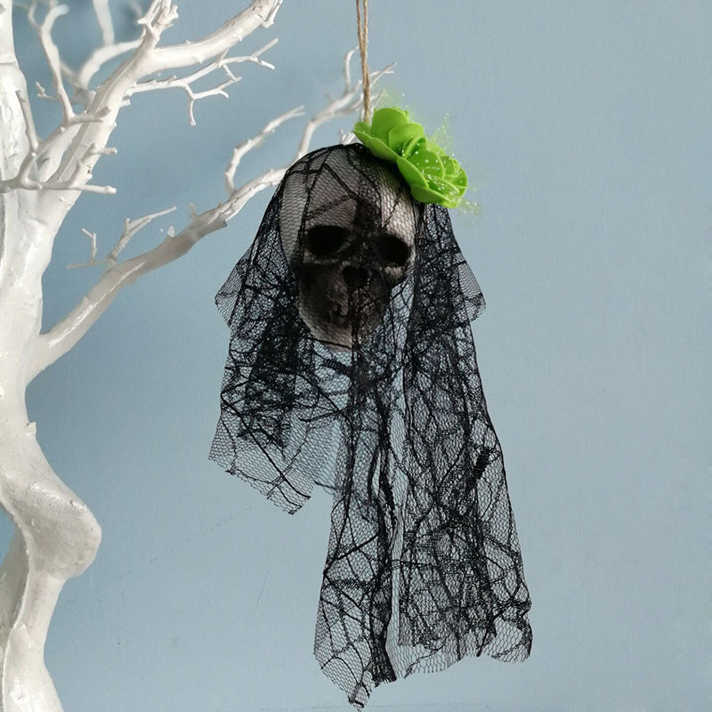 Halloween skull hanging decor with detailed skull design suspended for spooky seasonal display