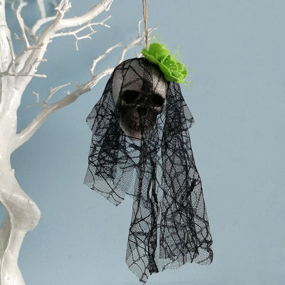 Halloween skull hanging decor with detailed skull design suspended for spooky seasonal display