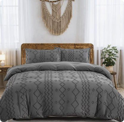 Bohemian quilt cover set with decorative craft detailing, available in three or four-piece sets