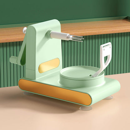 Hand-cranked multifunctional peeler machine with cutter, slicer, and fruit corer for kitchen use