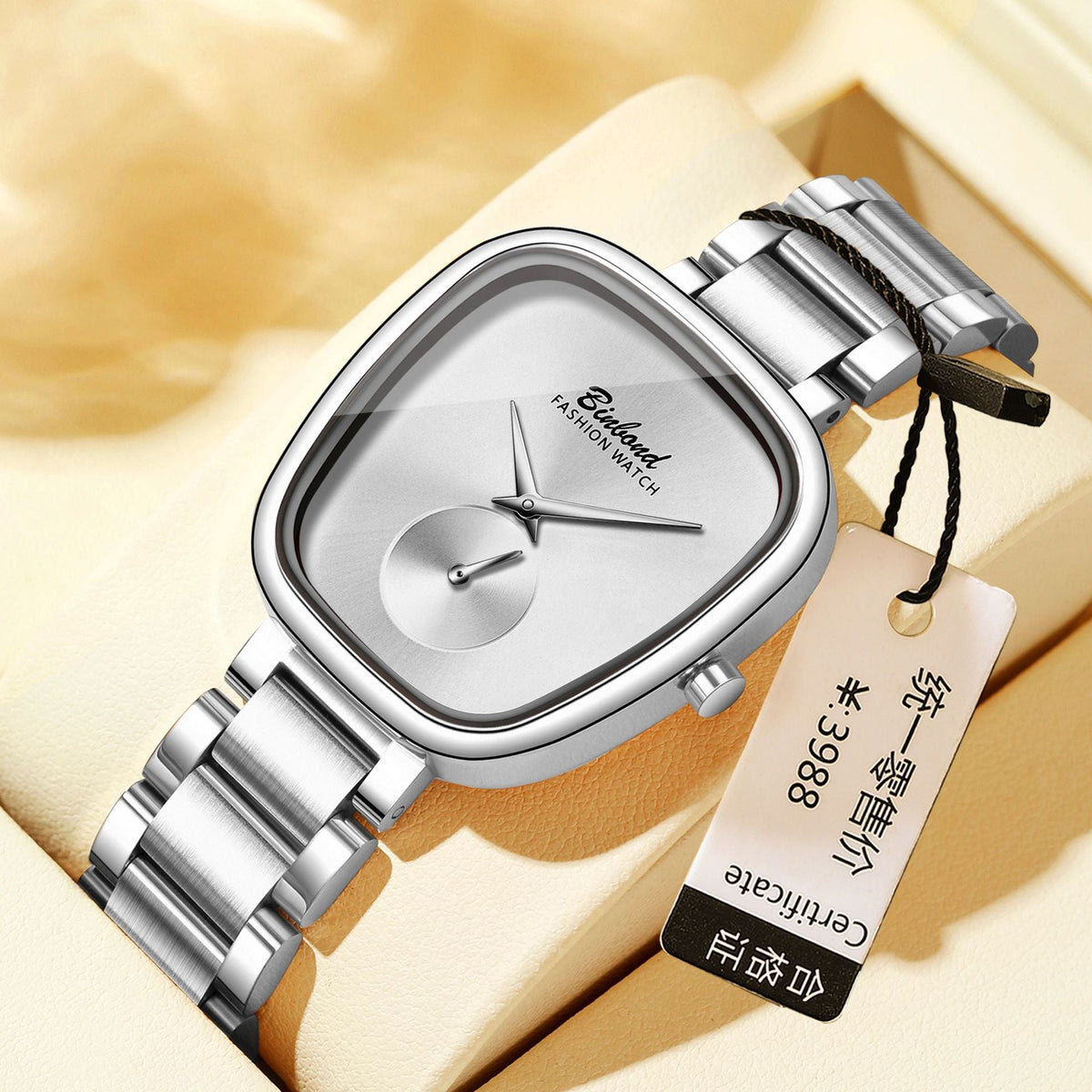 Women's waterproof stainless steel quartz watch with a sleek metal band and round dial