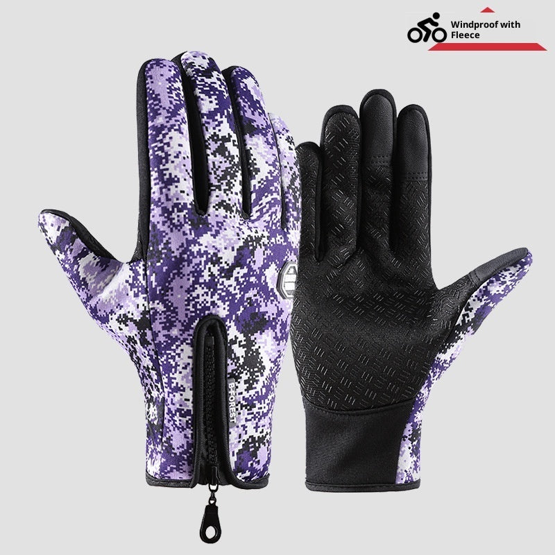 Outdoor cycling, skiing and mountaineering gloves in black and gray with adjustable wrist straps