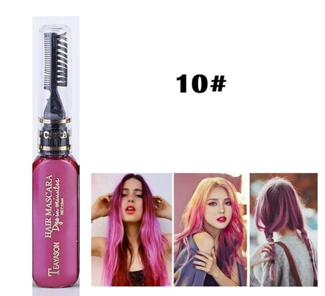 Temporary hair dye mascara tube for quick, washable color application to hair