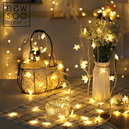 LED lantern with flashing starry string lights for room layout decor