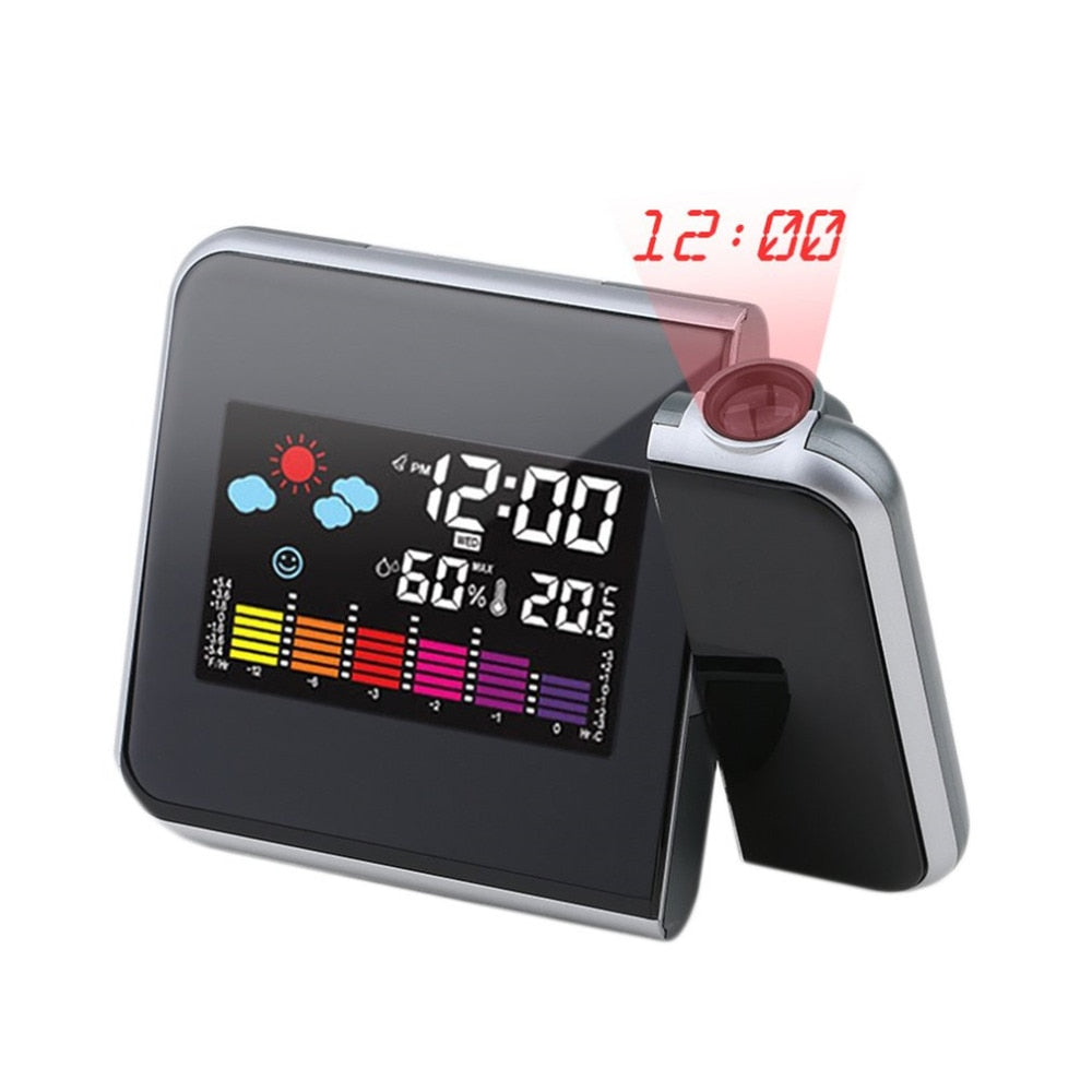 Black digital projection alarm clock by My Store with time display and projection feature