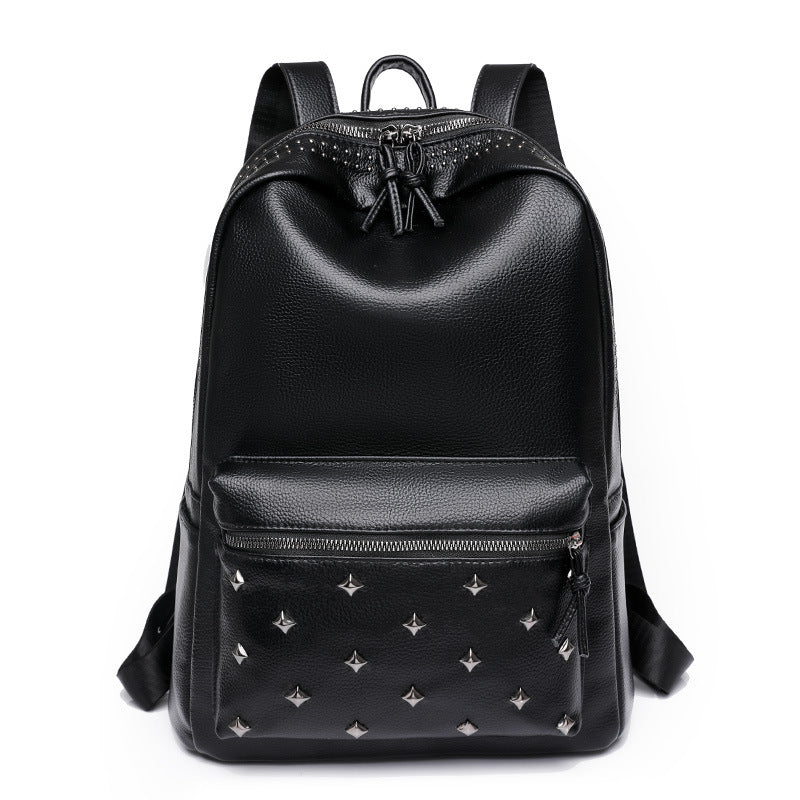 Women's designer anti-splash PU leather backpack by BACKUPMYFILESNOW®, featuring a sleek black design with adjustable straps.