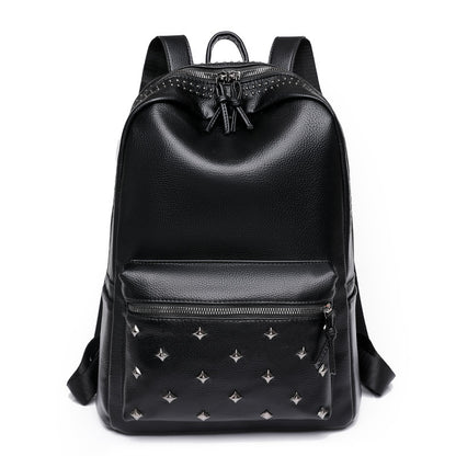 Women's designer anti-splash PU leather backpack by BACKUPMYFILESNOW®, featuring a sleek black design with adjustable straps.