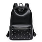 Women's designer anti-splash PU leather backpack by BACKUPMYFILESNOW®, featuring a sleek black design with adjustable straps.