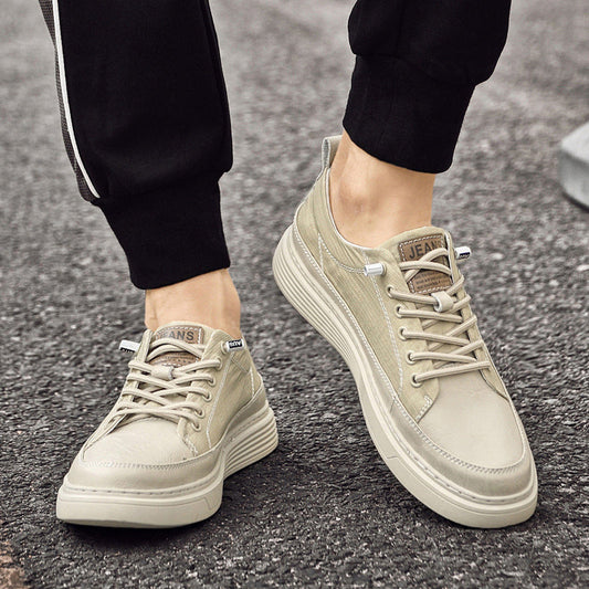 Plus-size men’s cowhide casual leather board shoes in a classic low-top design