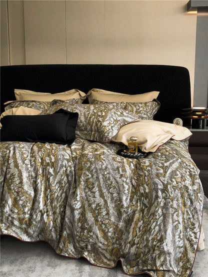 Long-staple cotton printed four-piece bedding set by My Store, featuring a coordinated pattern and soft fabric texture