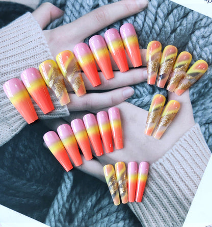 Extra long ballerina fake nail patches displayed in a nail set package