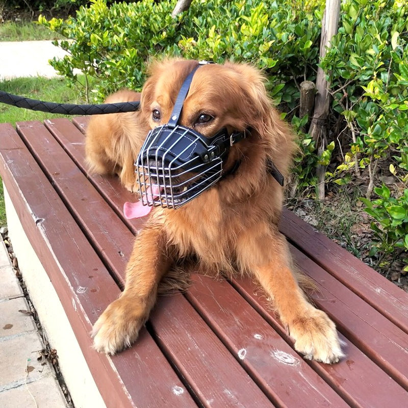 Adjustable basket dog muzzle with soft straps and rubber anti-bite design