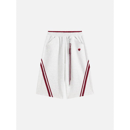 Retro striped embroidered athletic shorts with elastic waistband and side pockets