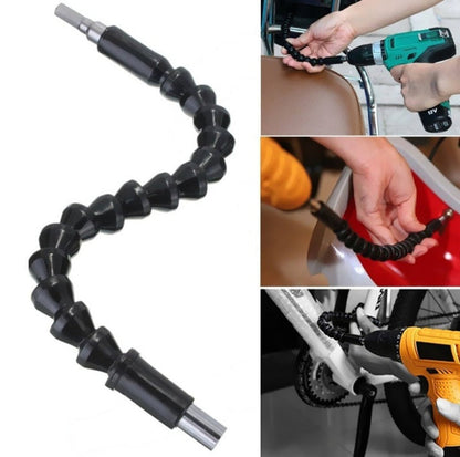 Flexible shaft drill bit holder, 1-piece tool with bendable shaft for accessing tight spaces