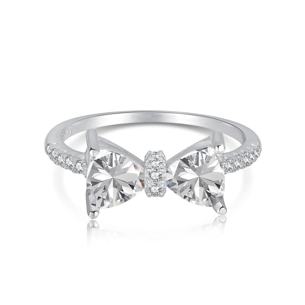 S925 sterling silver bow women's ring with a delicate bow design