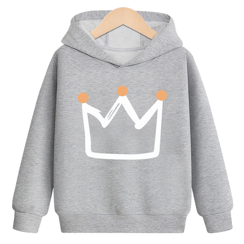 Crown hooded plus velvet sweatshirt in soft plush fabric with crown design and drawstring hood