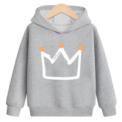 Crown hooded plus velvet sweatshirt in soft plush fabric with crown design and drawstring hood