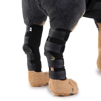 Dog leg brace for canine joint support, adjustable design shown from the side