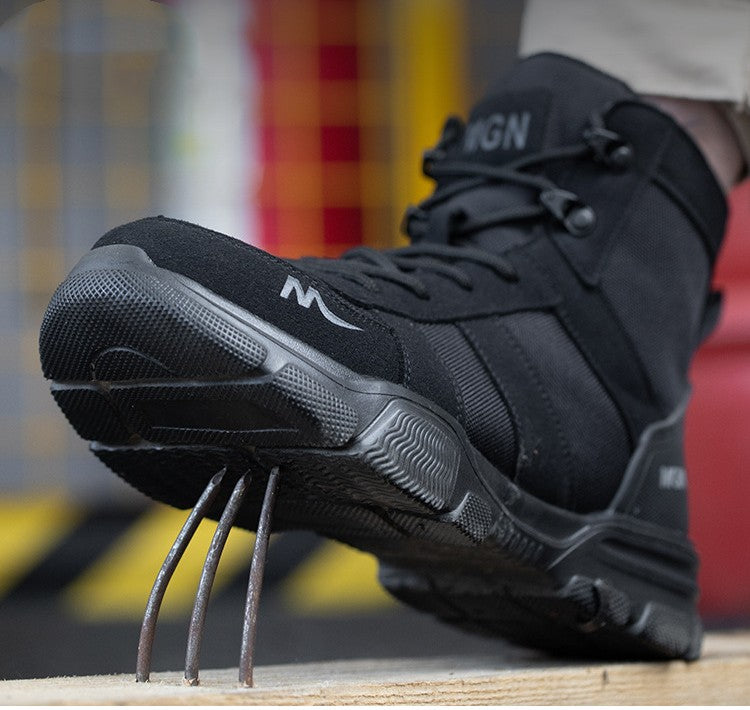 High-top labor protection shoes with anti-smash toe and anti-puncture sole, black safety footwear