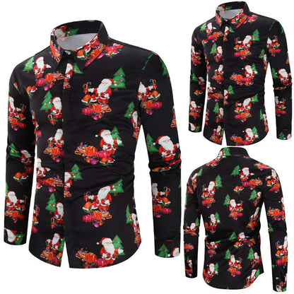 Men's Christmas shirt with festive design, men's clothing garment shown front-facing