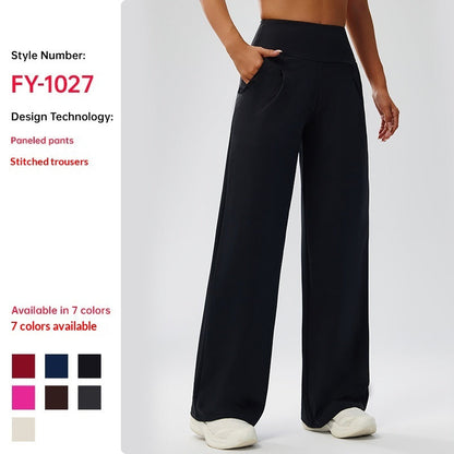 High-waist tummy-control straight-leg yoga pants in bare-feel fabric for outdoor wear
