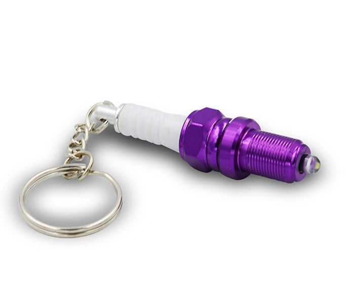 LED light spark plug keychain by My Store, compact silver automotive-style accessory with built-in light