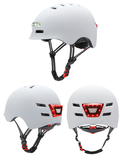 Skateboard and cycling safety sports helmet with electric vehicle lighting warning smart light
