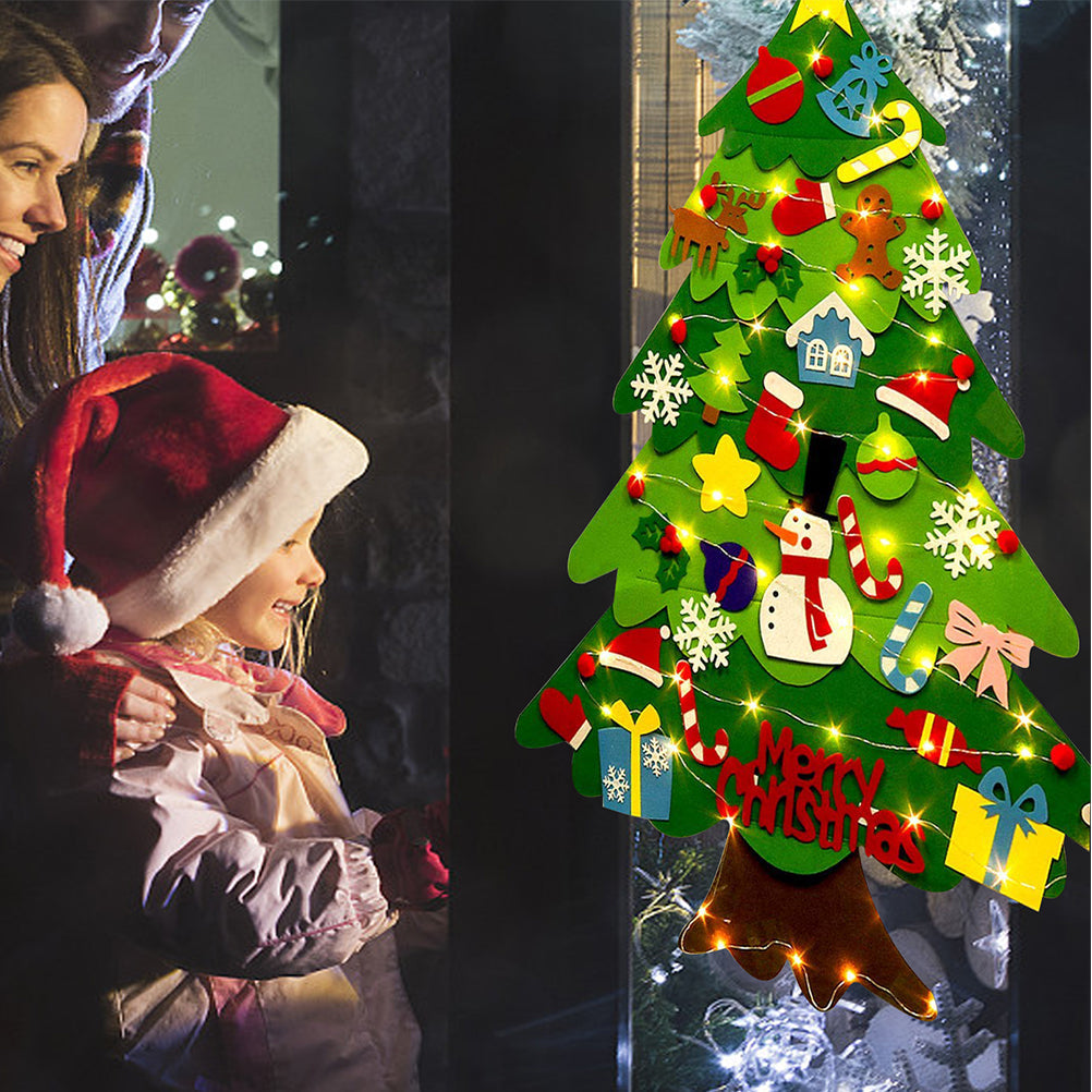 Children's DIY felt Christmas tree with lights by My Store, featuring colorful detachable ornaments
