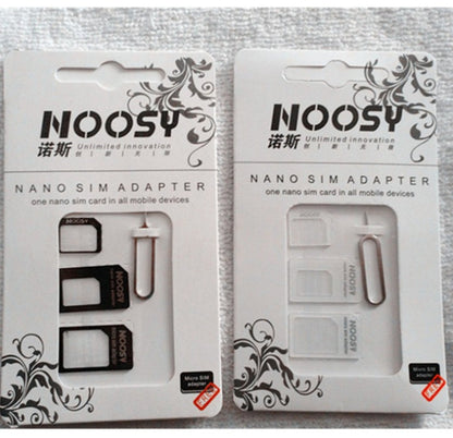 Three-piece SIM card set by My Store, showing standard, micro, and nano SIM card sizes