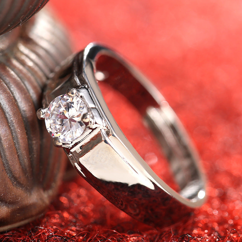 Women's SATINE moissanite diamond simulation ring with six-claw setting and couple ring design