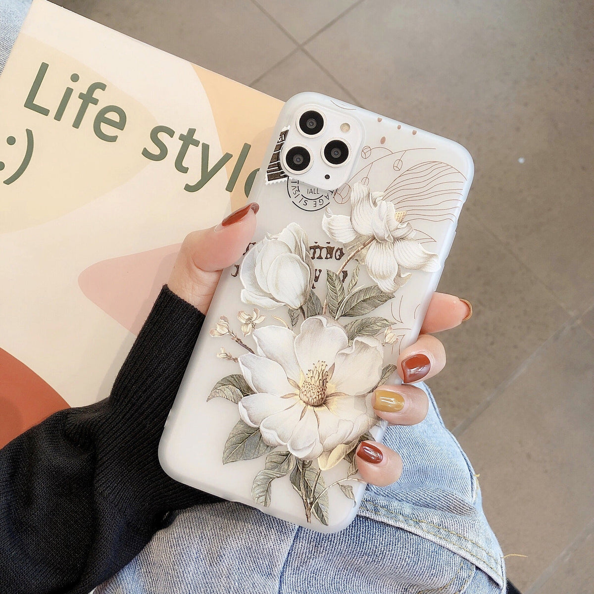 Frosted transparent creative flower phone case with floral design from My Store