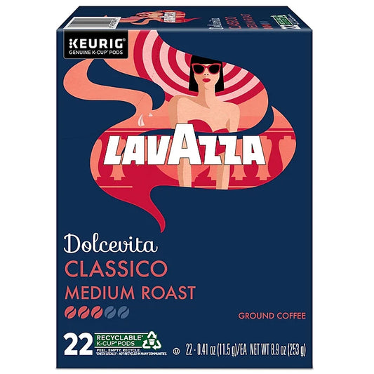 Lavazza Classico Coffee K-cups by KupofK Coffee, a pack of single-serve coffee pods with rich aroma and bold flavor.