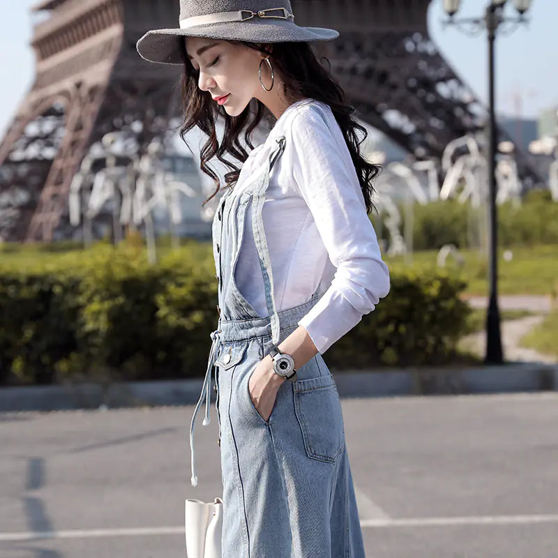 Button Strap Denim Dress, Denim Overall Dress