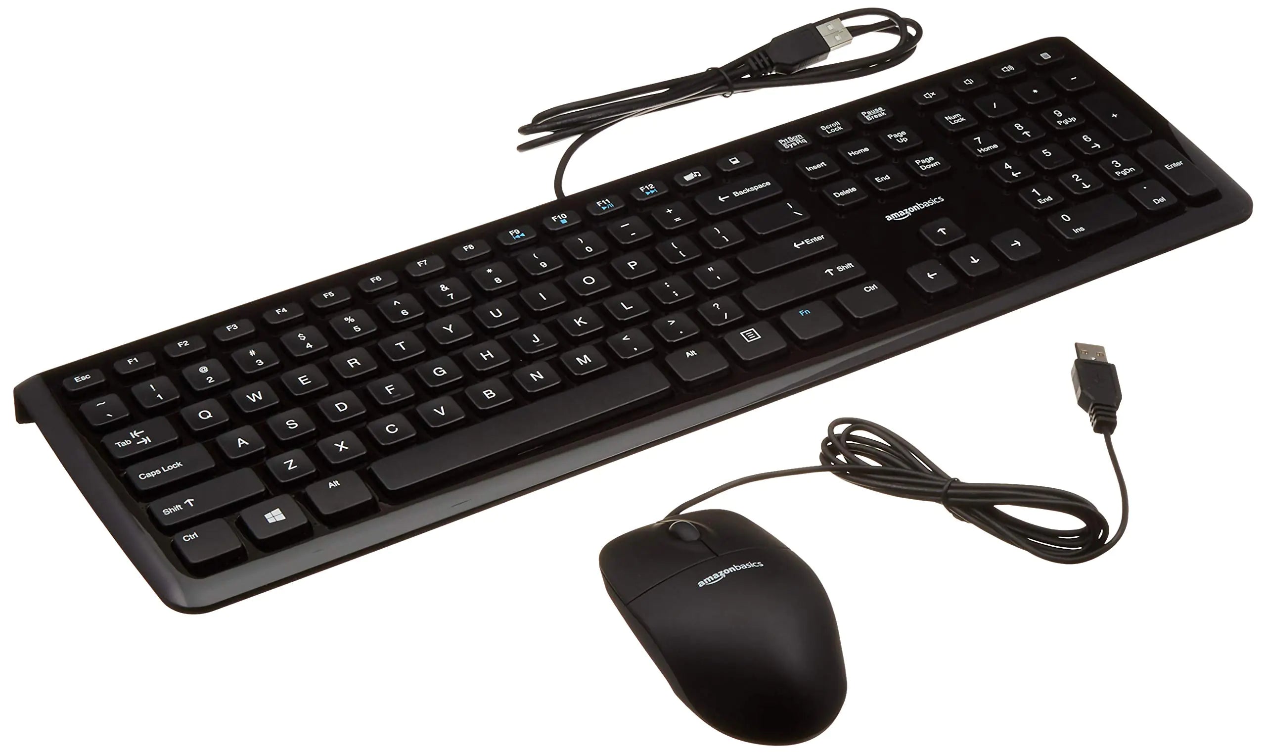 Amazon Basics USB Wired Computer Keyboard (QWERTY) and Mouse Bundle Pack Black