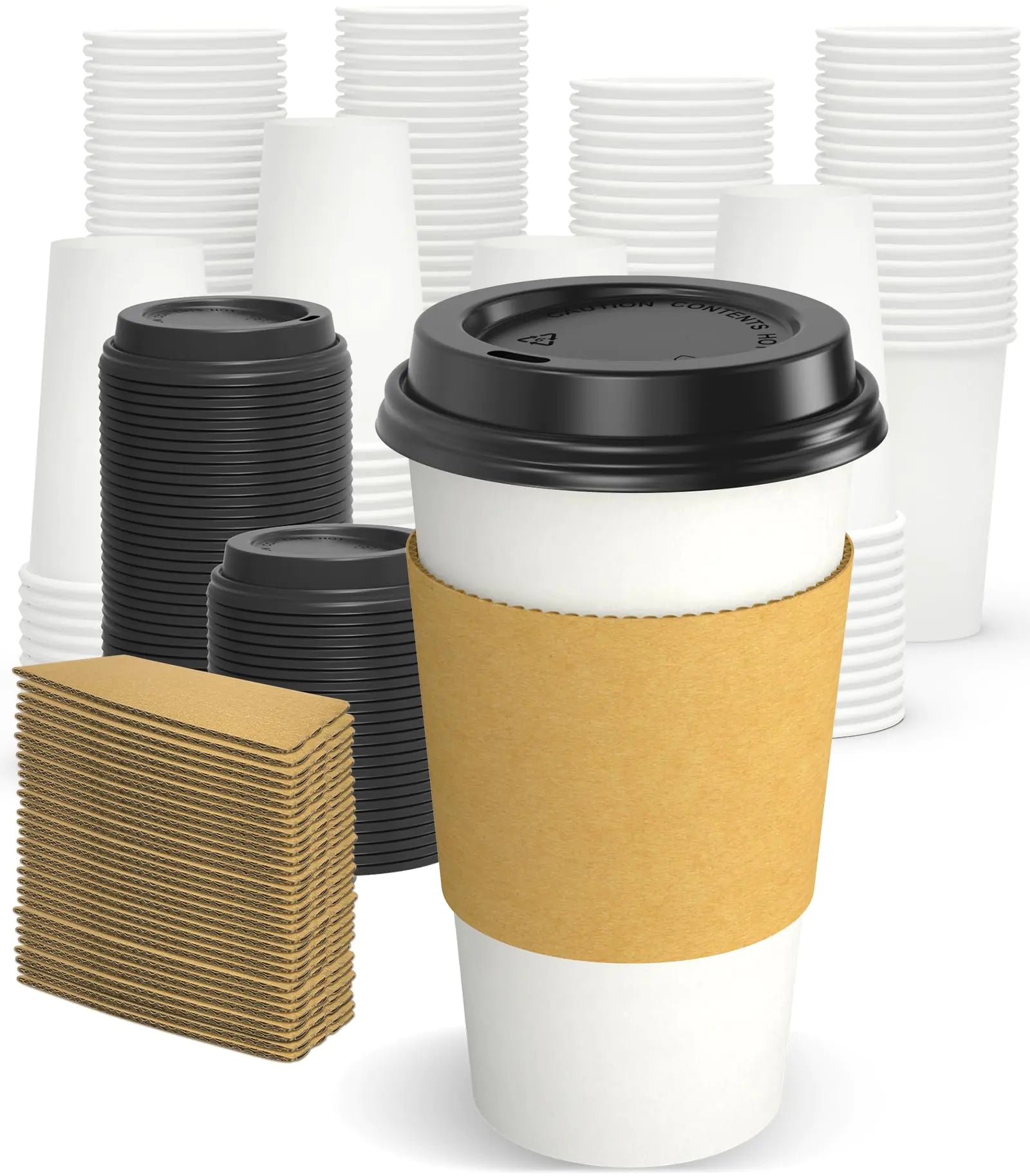Dealusy 100 Pack 16 oz Disposable Coffee Cups with Lids and Sleeves Sturdy Thick Paper & Leak-free Insulated to Go Coffee Cups with Lids Paper Hot Coffee Cups with Sip Lids for Hot & Cold Beverage