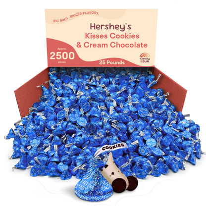 Hershey's Kisses Cookies 'n' Creme chocolate candies in a bulk value bag, featuring white and dark chocolate with cookie pieces.