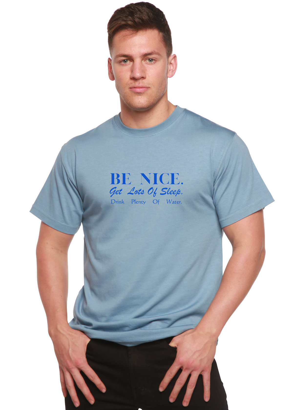 Men's Be Nice graphic T-shirt by Spun Bamboo, short sleeve shirt made from bamboo viscose and organic cotton with printed design