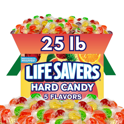 Assorted Life Savers Hard Candy in 5 flavors from Candy In Bulk, displayed in a clear bulk value bag.