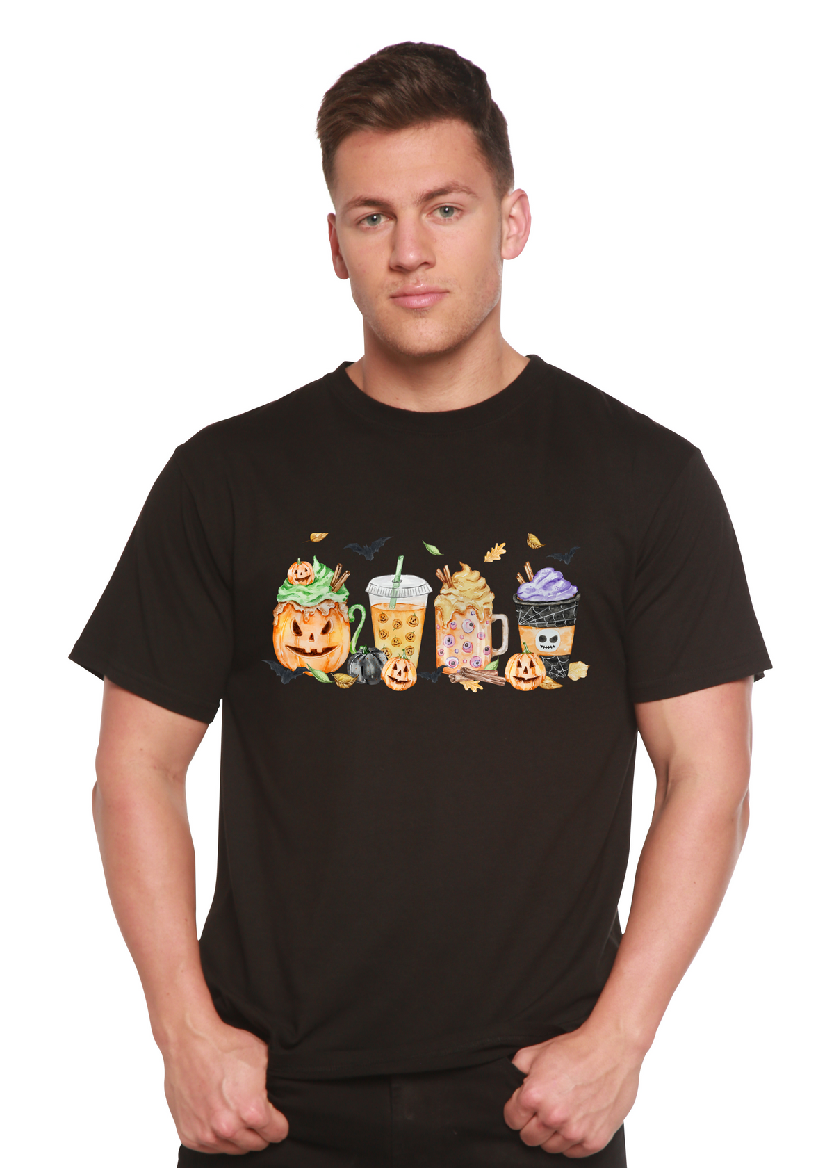 Happy Halloween men's printed bamboo viscose organic cotton short sleeve graphic T-shirt with Halloween-themed design by Spun Bamboo