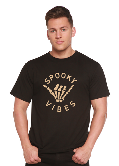 Spooky Vibes men's bamboo viscose organic cotton short sleeve graphic T-shirt by Spun Bamboo with spooky design and printed artwork.