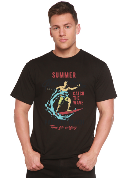 Men's Spun Bamboo graphic T-shirt with wave design, made from bamboo viscose and organic cotton, short sleeve, printed men's tee