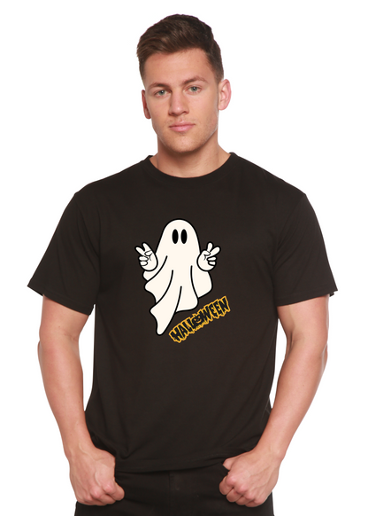 Men's Halloween Ghost graphic T-shirt by Spun Bamboo, short sleeve shirt made from bamboo viscose and organic cotton.