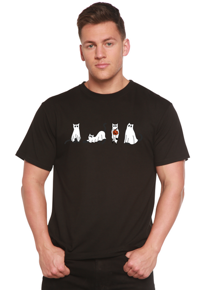Men's Halloween Cats graphic T-shirt by Spun Bamboo, short sleeve with printed spooky cat design in bamboo viscose and organic cotton.