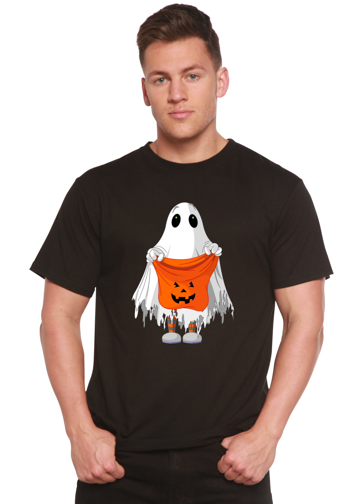 Spun Bamboo men's Halloween graphic T-shirt with short sleeves, bamboo viscose and organic cotton fabric, featuring a spooky print.
