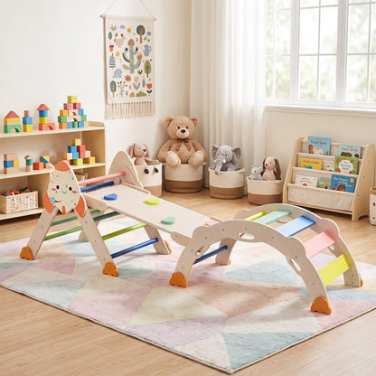 Colorful 8-in-1 foldable climbing toy set for toddlers with rocket theme, featuring soft mats and climbing elements.
