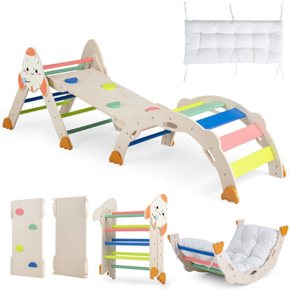 Colorful 8-in-1 foldable climbing toy set for toddlers with rocket theme, featuring soft steps and climbing walls by GBruno Store.
