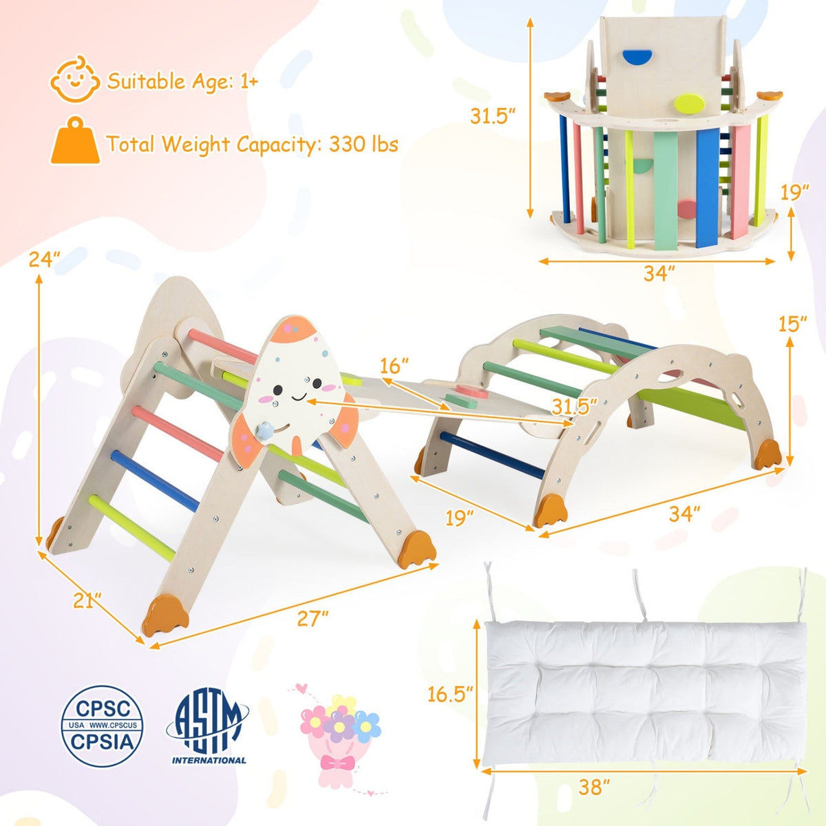 Colorful 8-in-1 foldable climbing toy set for toddlers with rocket theme, featuring soft steps, slides, and climbing elements.