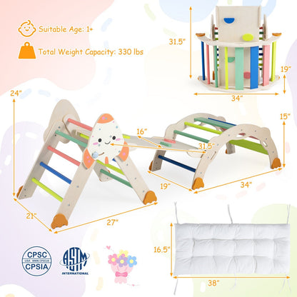 Colorful 8-in-1 foldable climbing toy set for toddlers with rocket theme, featuring soft steps, slides, and climbing elements.